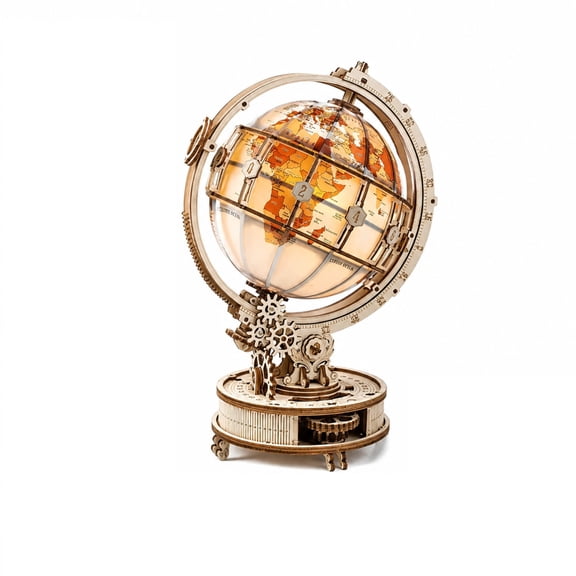 Globe 3D Wooden Puzzle Illuminated Vintage Style Self Assembly Model for Home Desk Display Hobby Craft