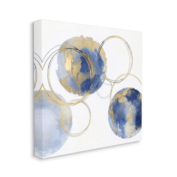 Globe Abstract Shapes and Modern Golden Rings Abstract Gallery-Wrapped Canvas Print Wall Art, 17x17