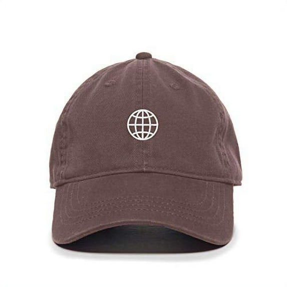Globe Baseball Cap Embroidered Cotton Adjustable Dad Hat Brown