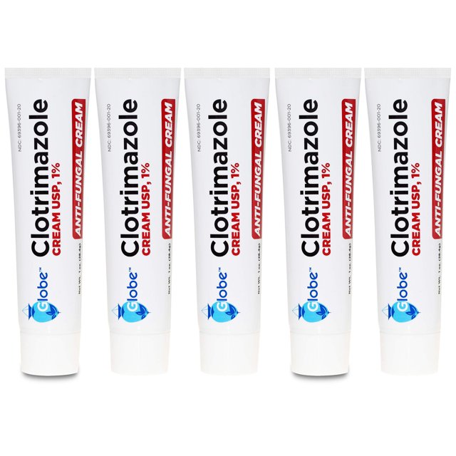 Globe Clotrimazole 1 Cream (5 Pack, 1 oz) Relieves Itching, Burning & Scaling Cures Athlete