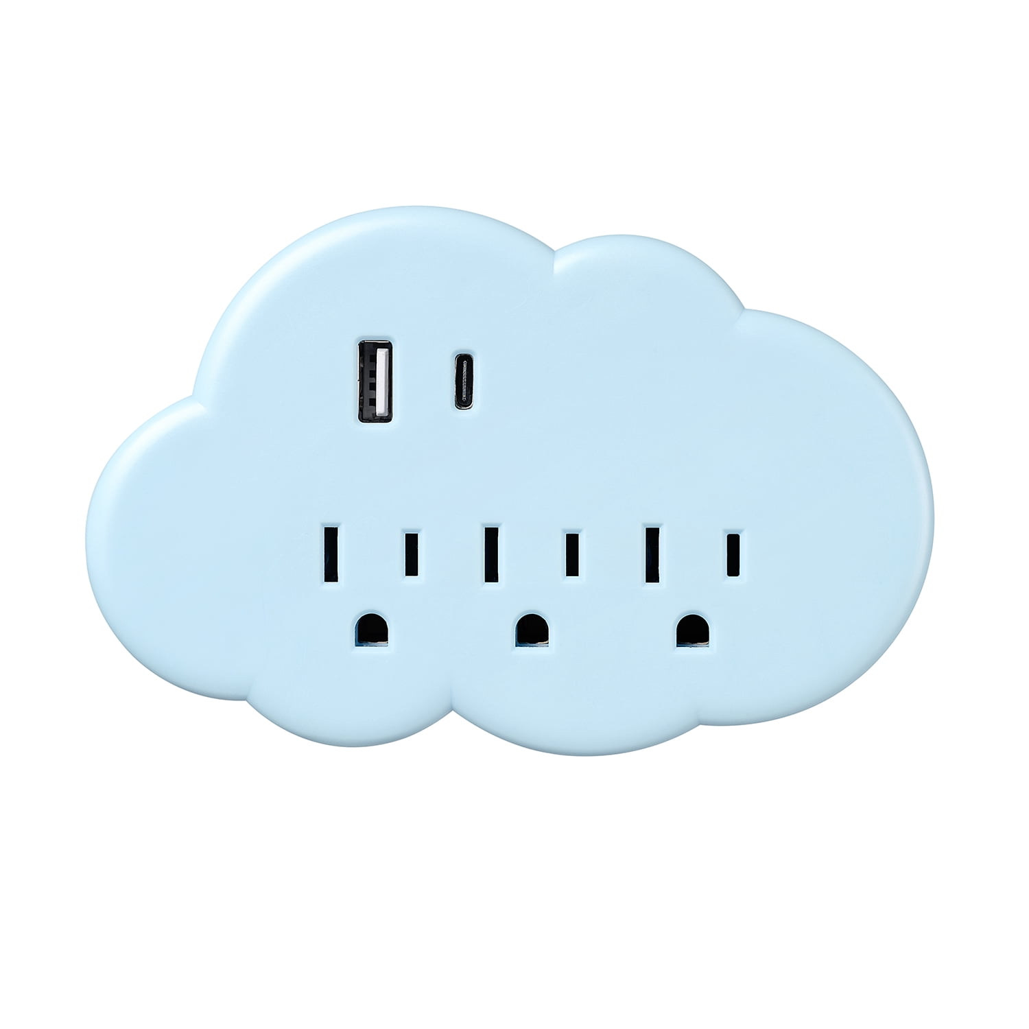Globe Electric 3-Outlet Cloud Indoor Wall Tap Charger, 1 USB-A and 1 USB-C Port, Blue