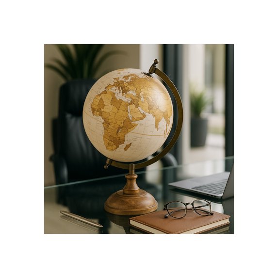 Modern Decorative Globe Figurine for Home Decor - Accent for Bathroom, Office, and Living Room Decoration - Ornament for Shelf, Study Room, and Coffee Table Display - 14", Gold & Metallic