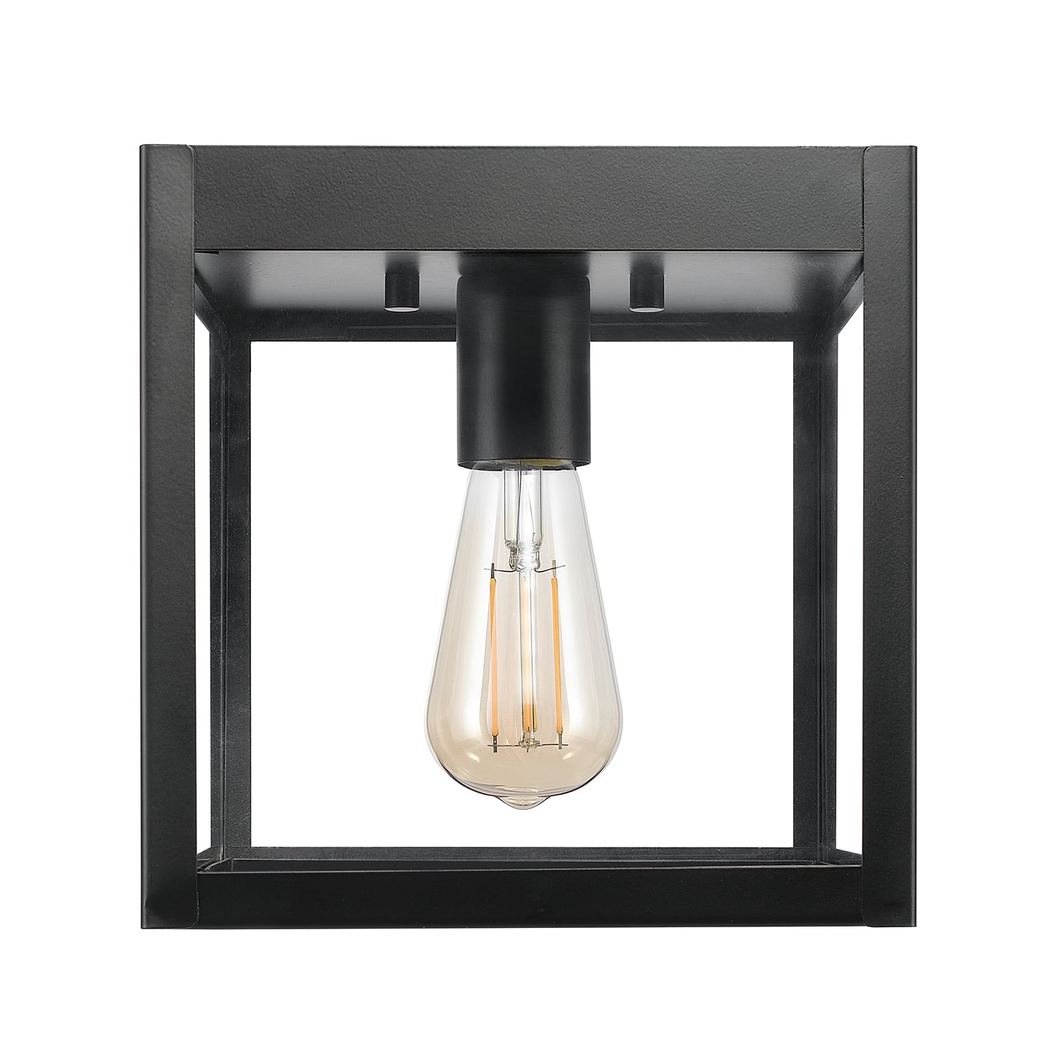 Globe Electric 1-Light Black Modern Outdoor Flush Mount Ceiling Light w/ Clear Glass Shade, 91005359