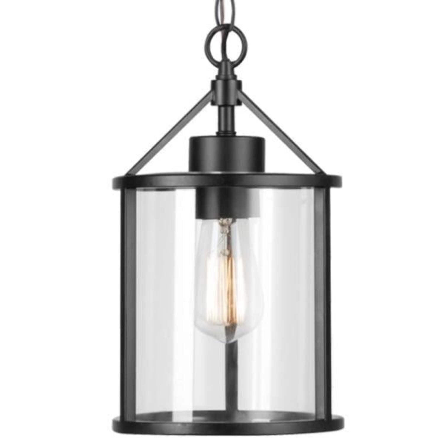 Matte Black Glass Mini Pendant Light with Clear Shade