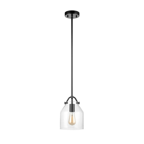 Globe Electric 1-Light Matte Black 54" Pendant Light with Clear Glass Shade, 91006245