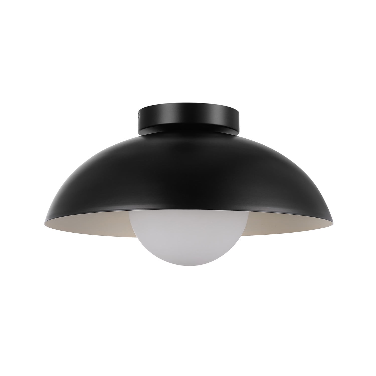Globe Electric 1-Light Matte Black Indoor Flush Mount Ceiling Light White Opal Glass Shade