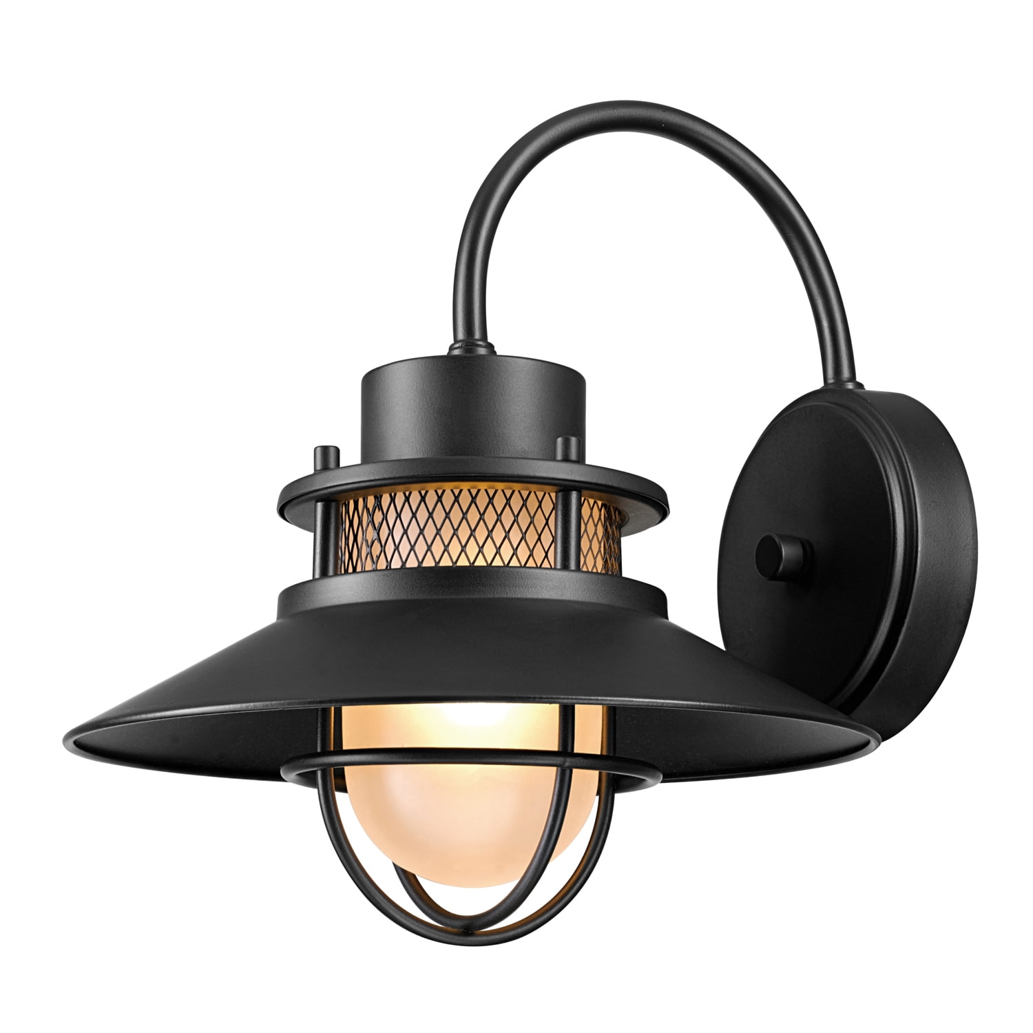 Open Box Globe Electric 1-Light Matte Black Outdoor Indoor Wall Sconce Frosted Glass Shade