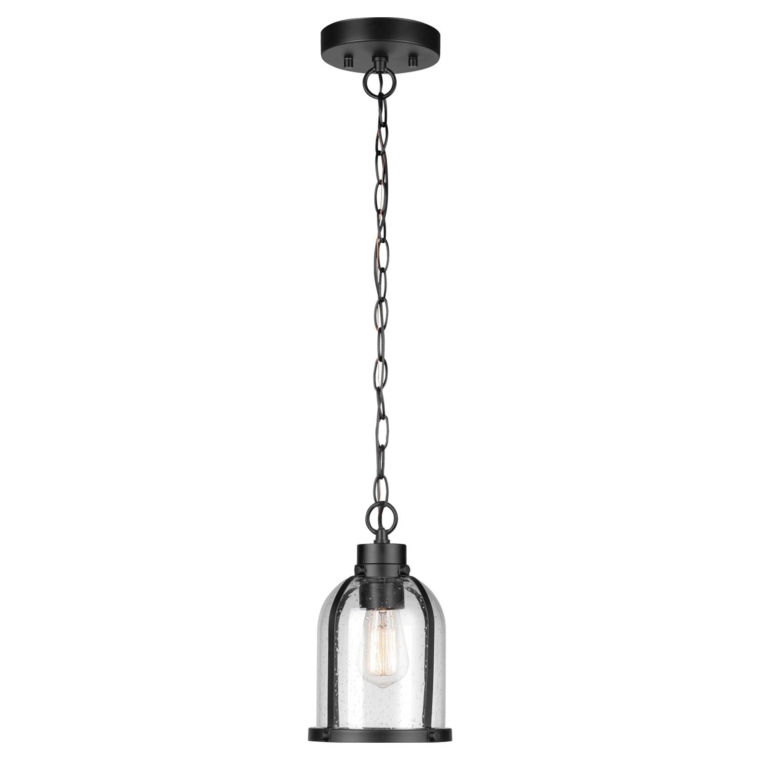 Matte Black Mini Pendant with Seeded Glass Shade