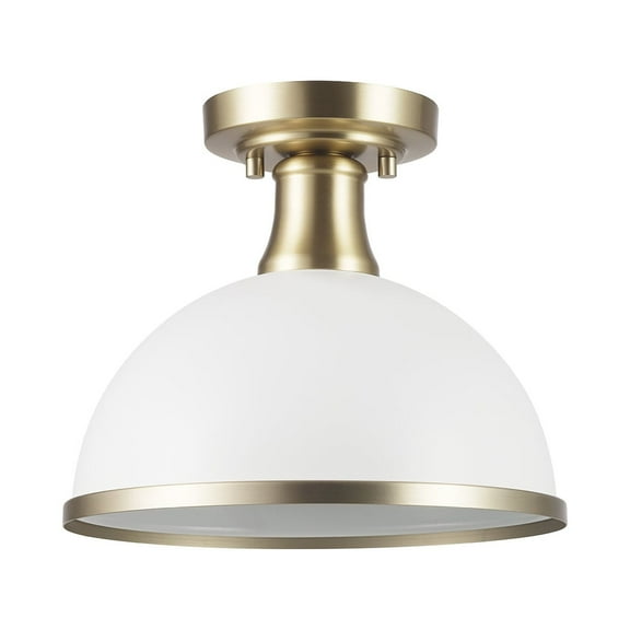 Globe Electric 1-Light Matte White Semi-Flush Ceiling Light, Brass Accents, Modern Glam, 91004455