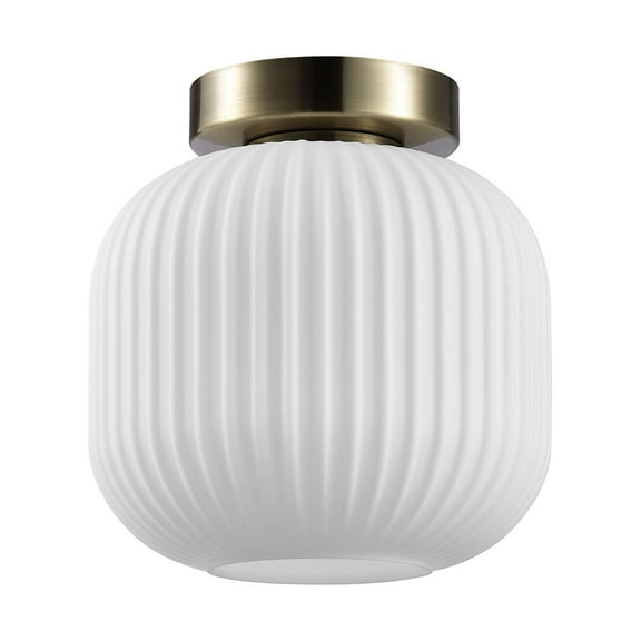 Globe Electric 1-Light Modern Matte Brass Ceiling Light with Frosted Ribbed Glass Shade, 91005782