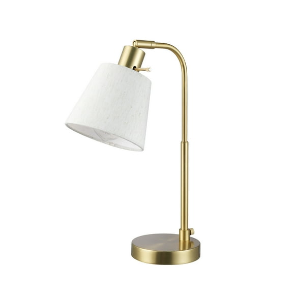 Globe Electric 16" Matte Brass Desk Lamp with White Linen Shade, Modern Style, 91006814