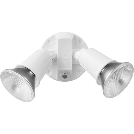 Globe Electric 17000081 240 W Twin Head White Hardwired Automatic Dusk to Dawn Security Flood Light, Spotlight, Outdoor, Outside House Lights