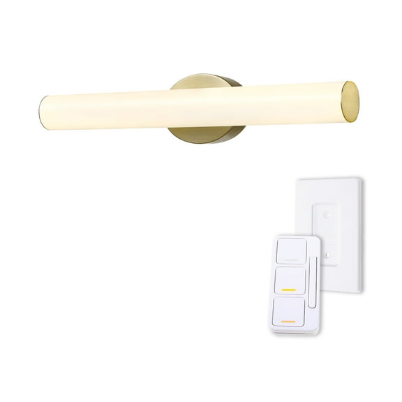 Globe Electric 24" Brass Dimmable Color Adjustable LED Integrated Vanity Light with Wall Mount Dimmer Remote, 91005758