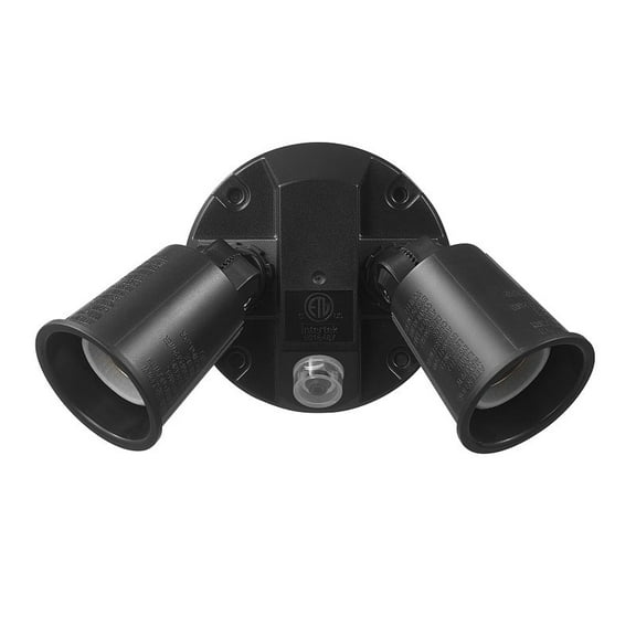 Globe Electric 240 W Twin Head Black Hardwired Automatic Dusk to Dawn Security Flood Light, Spotlight, Outdoor, Outside House Lights