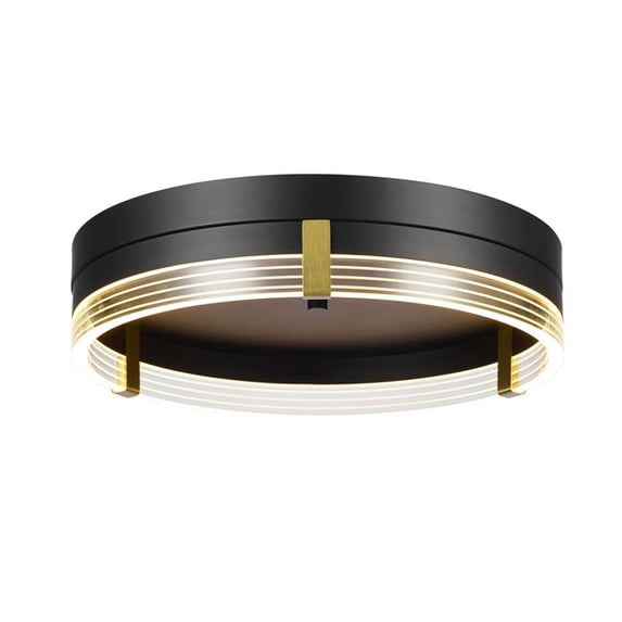 Globe Electric 91010176 27W LED Integrated Matte Black Flush Mount Ceiling Light with Etched Acrylic Edge Lit Shade & Matte Brass Accents