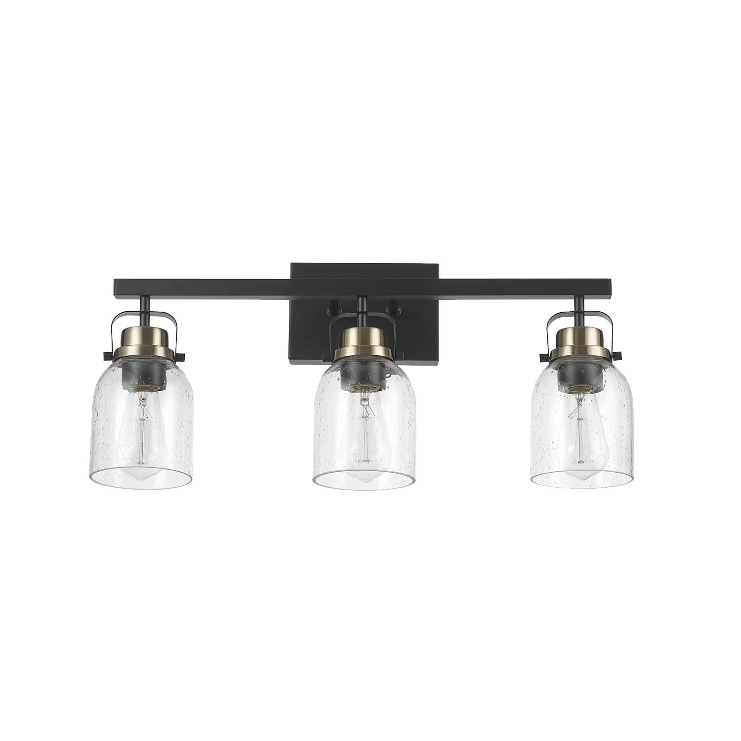 Globe Electric 3Light Matte Black Vanity Light, Brass Accent Sockets