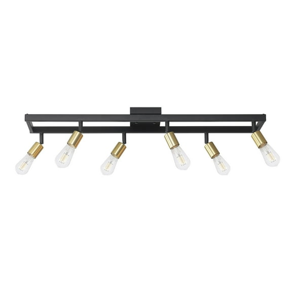 Globe Electric 36" 6-Light Matte Black Track Lighting, Matte Brass Pivoting Track Heads, 91007991