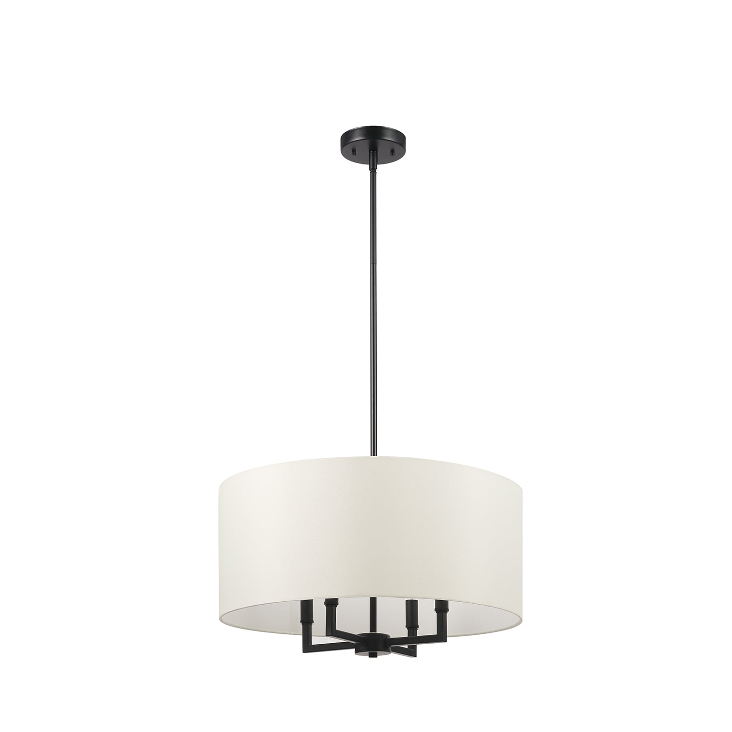 Globe Electric 4-Light Matte Black Chandelier, Beige Fabric Shade, Modern Farmhouse Style, 91004458