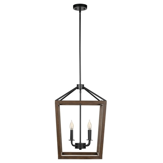 Globe Electric 4-Light Matte Black Pendant with Faux Wood Accent, Bulbs Included, 61036