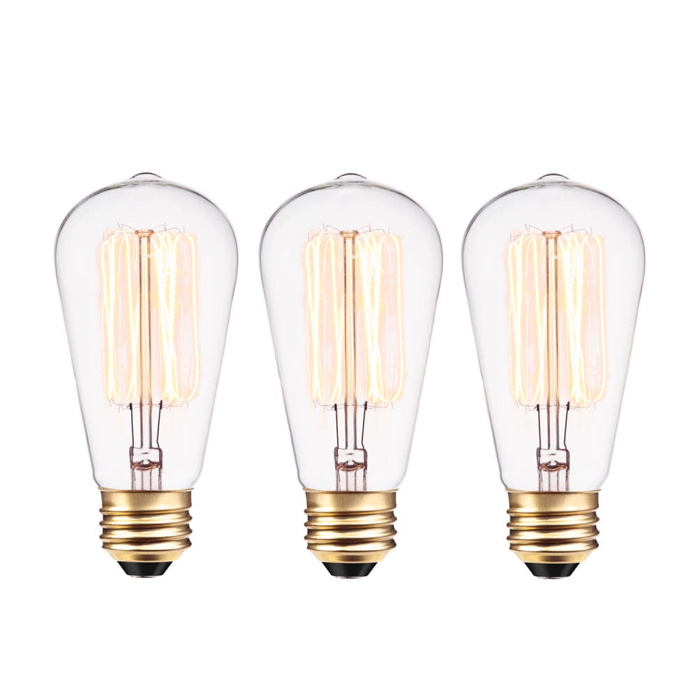 Globe Electric 40W Vintage Edison S60 Incandescent Filament Light Bulb, E26 Base, 3-Pack, 31324