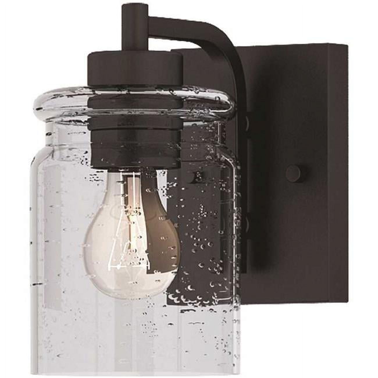 Globe Electric 44542 Crowe 1-Light Outdoor Wall Sconce with Seeded Glass Shade, Matte Black