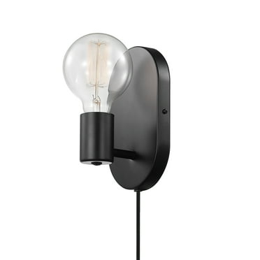 Globe Electric 51488 Novogratz x Globe 1-Light Plug-In or Hardwire Wall Sconce, Matte Black - 6 ft. Black Fabric Covered Cord