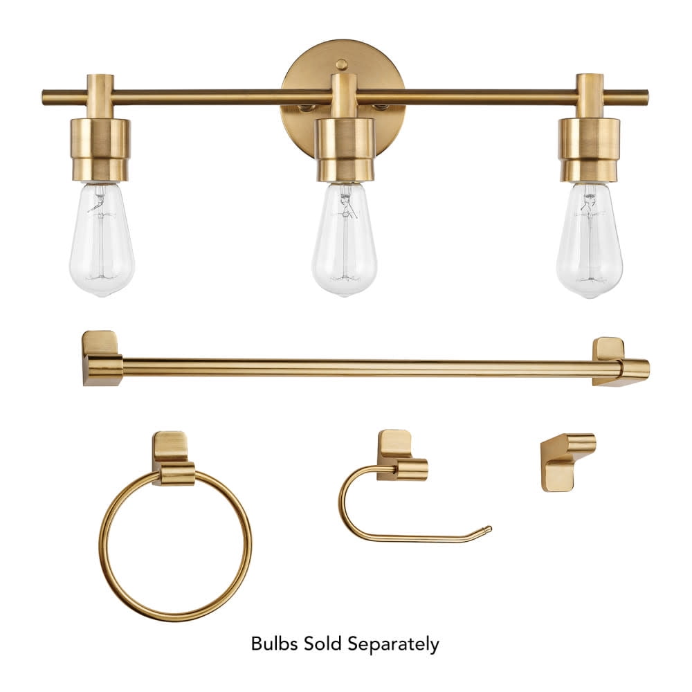 Alexandria Matte Brass 5-Piece Bathroom Set with 3-Light Vanity