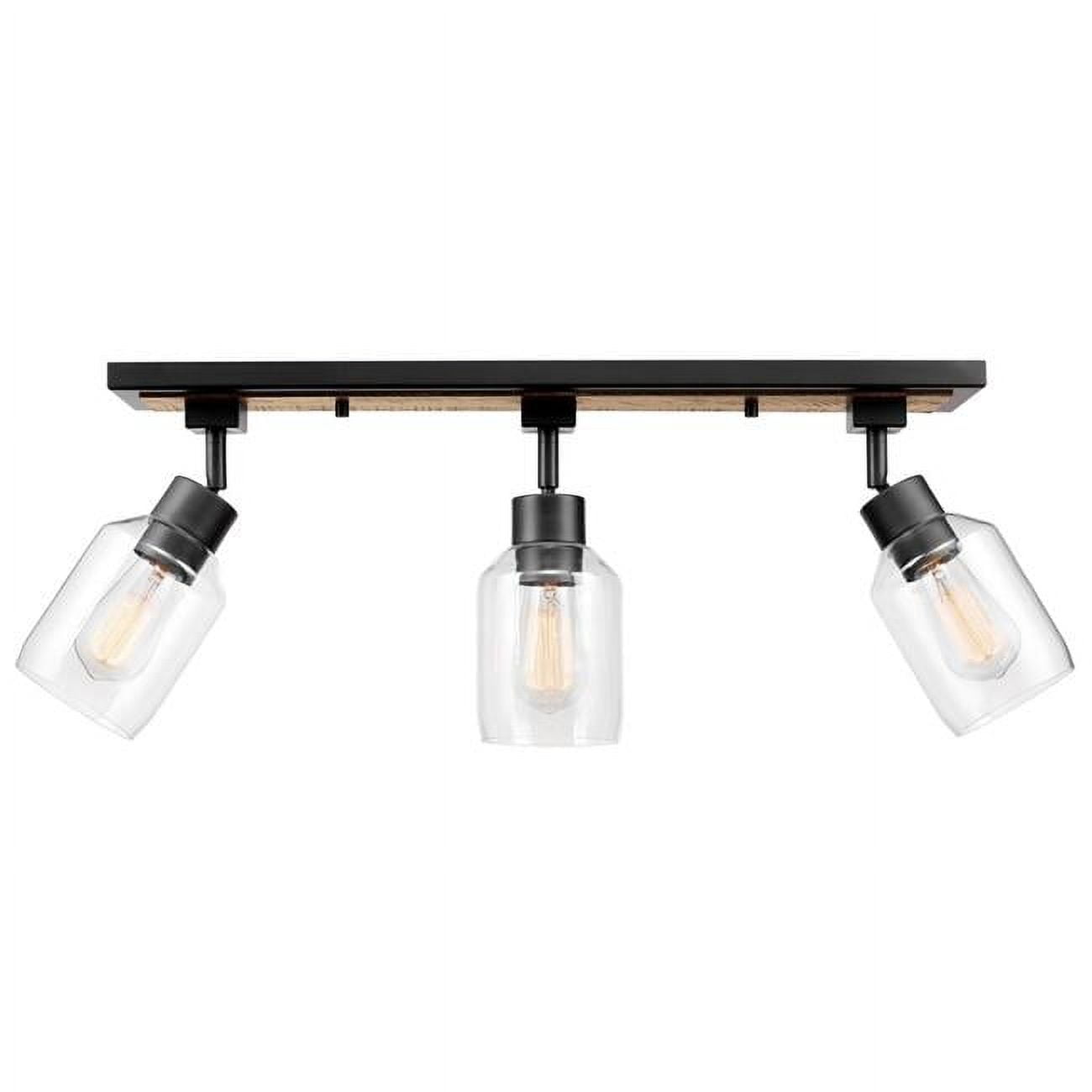 Griffith 25'' Wood and Matte Black 3-Light Track Lighting with Clear Glass Shades