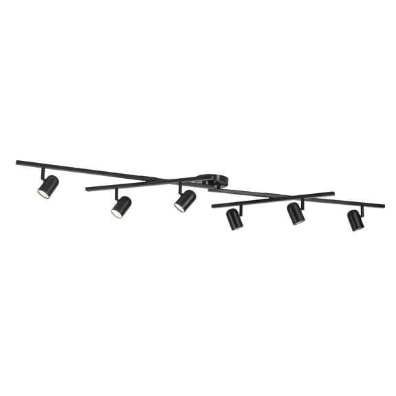 Globe Electric Minimalist 6-Light Foldable Matte Black LED Integrated Track Lighting with Center Swivel Bars