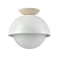 thumbnail image 1 of Globe Electric Matte White Indoor 1-Light Flush Mount with Faux Wood Accent and Frosted Glass Shade, 1 of 7