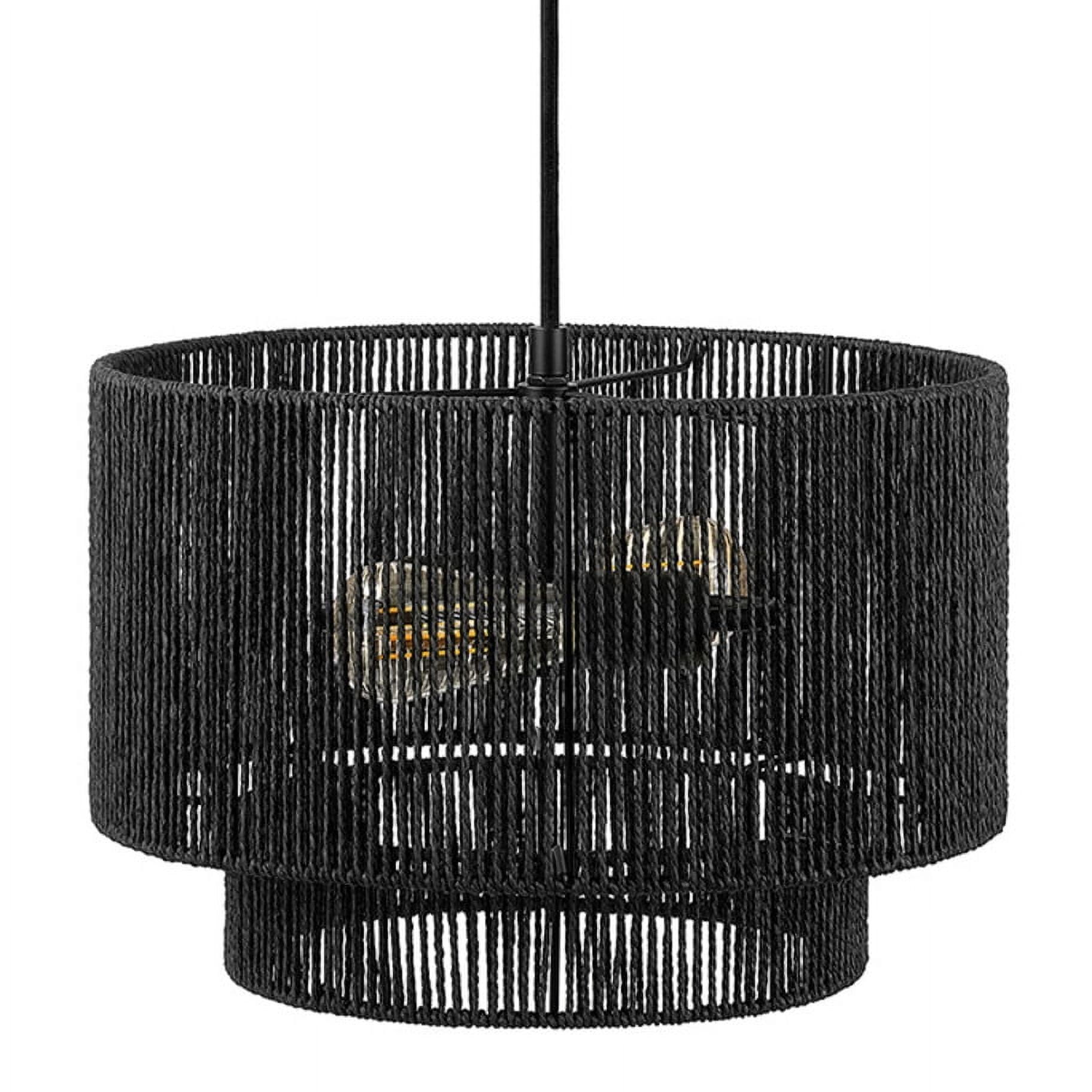 Matte Black 15" Paper Twine Shade Pendant Light