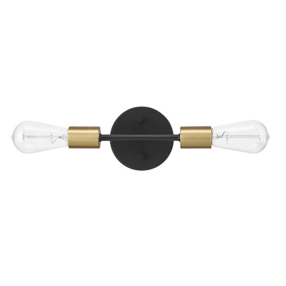 Open Box Globe Electric Alexandria 2-Light Matte Black Reversible Vanity Light with Matte Brass Accent Socket, 91002212