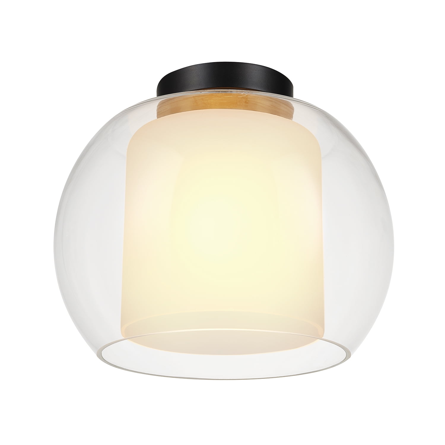 Globe Electric Aura 1-Light Bronze Flush Mount Ceiling Light with Clear Glass Outer Shade and Frosted Glass Inner Shade, 61256