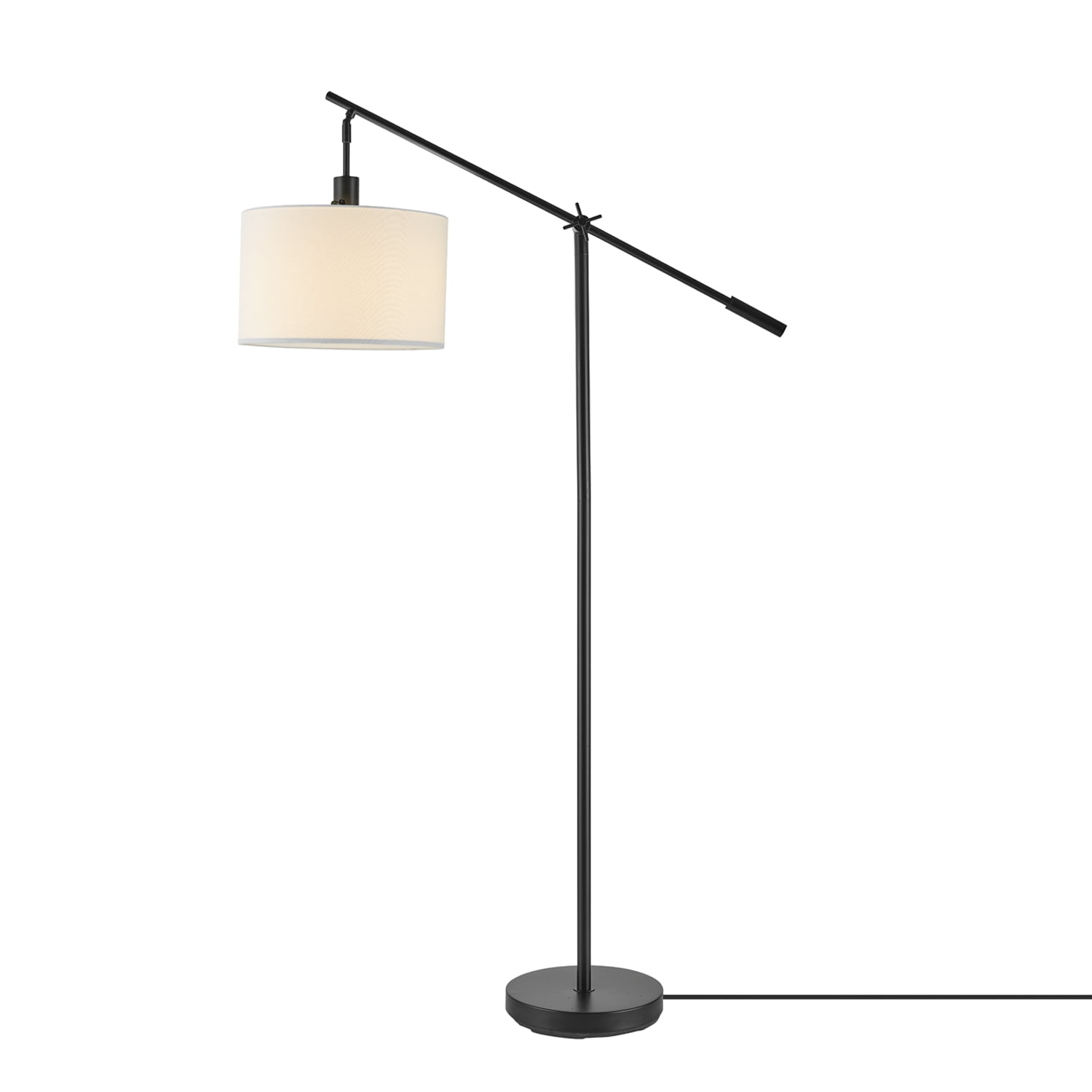 Avellino Matte Black Adjustable Floor Lamp with White Linen Shade