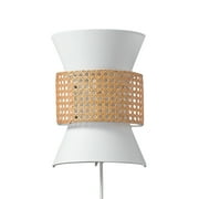 Globe Electric 2-Light Plug-in Hardwire Indoor Wall Sconce White Fabric Rattan Shade