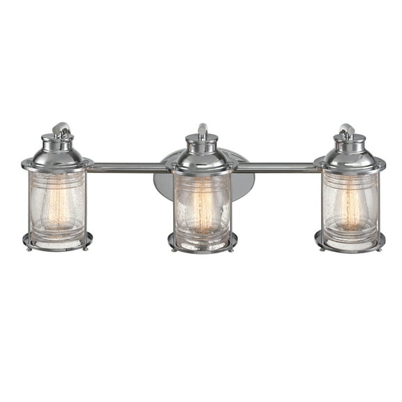 Globe Electric Bayfield 3-Light Vanity Light, Chrome, Ribbed Seeded Glass Shades