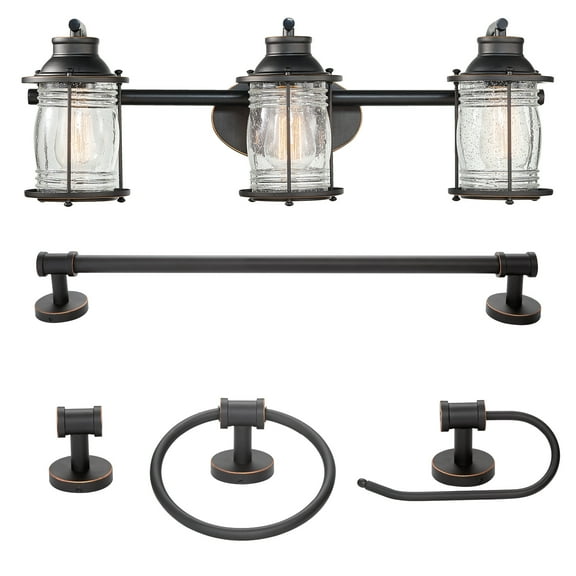 Globe Electric Bayfield 5-Piece Oil Rubbed Bronze All-In-One Bathroom Set, 51549