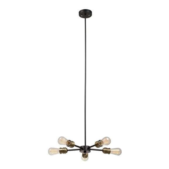 Globe Electric Beaugard 5-Light Matte Black Chandelier with Antique Brass Sockets, 65834