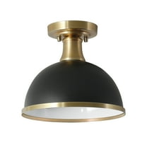 Globe Electric 1-Light Matte Black Indoor Semi-Flush Mount Ceiling Light Brass Accents