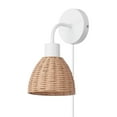 thumbnail image 1 of Globe Electric Briar 1-Light Matte White Plug-in or Hardwire Indoor Wall Sconce with Rattan Shade, 1 of 9
