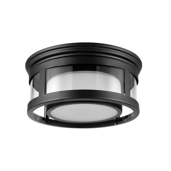 Globe Electric Brisbane 1-Light Matte Black Outdoor Indoor Flush Mount Ceiling Light with Frosted Glass Shade, 44480