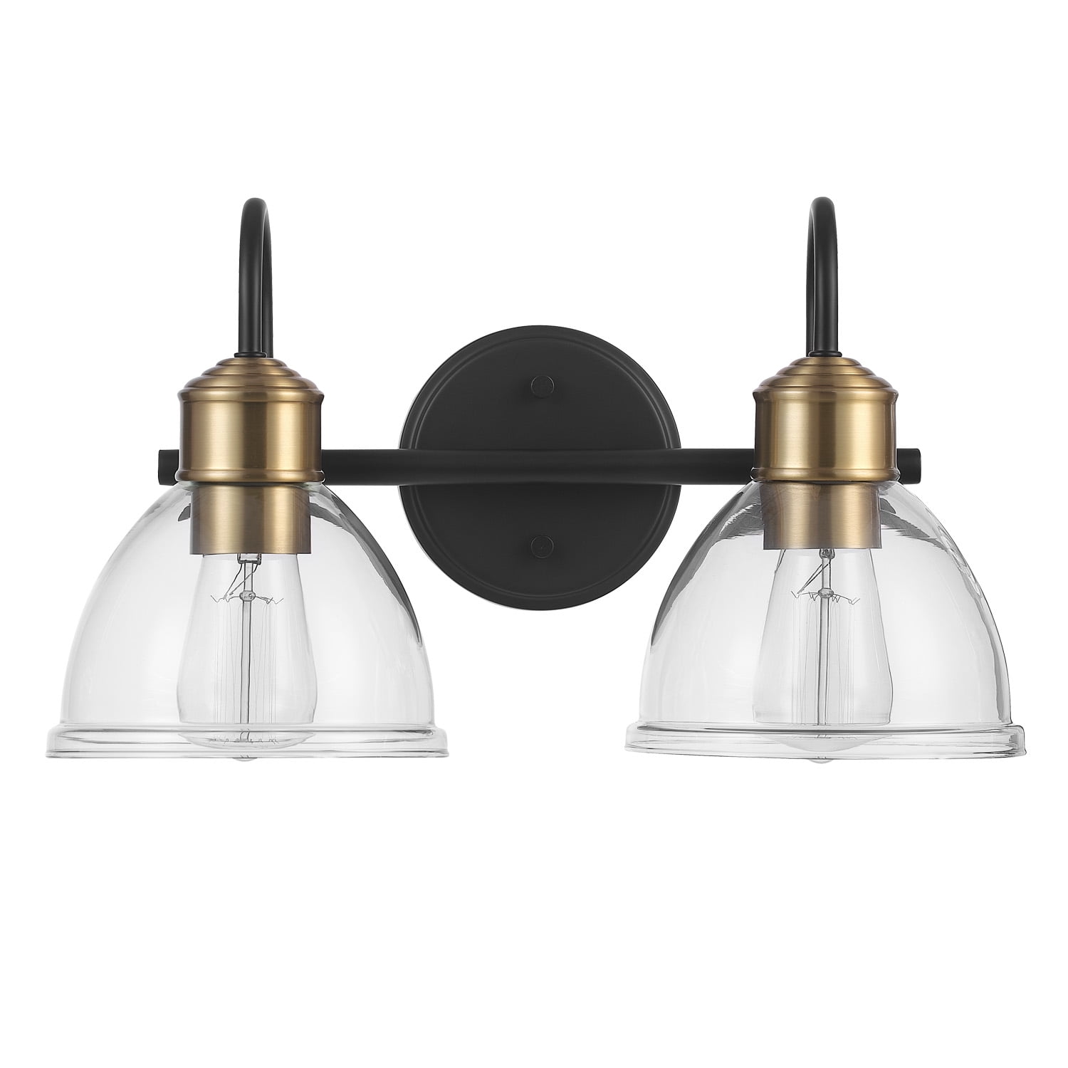 Globe Electric Brown 16" 2-Light Matte Black Vanity Light with Antique Brass Socket and Clear Glass Shades, 91004391