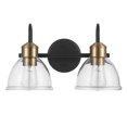 thumbnail image 1 of Globe Electric Brown 16" 2-Light Matte Black Vanity Light with Antique Brass Socket and Clear Glass Shades, 91004391, 1 of 8