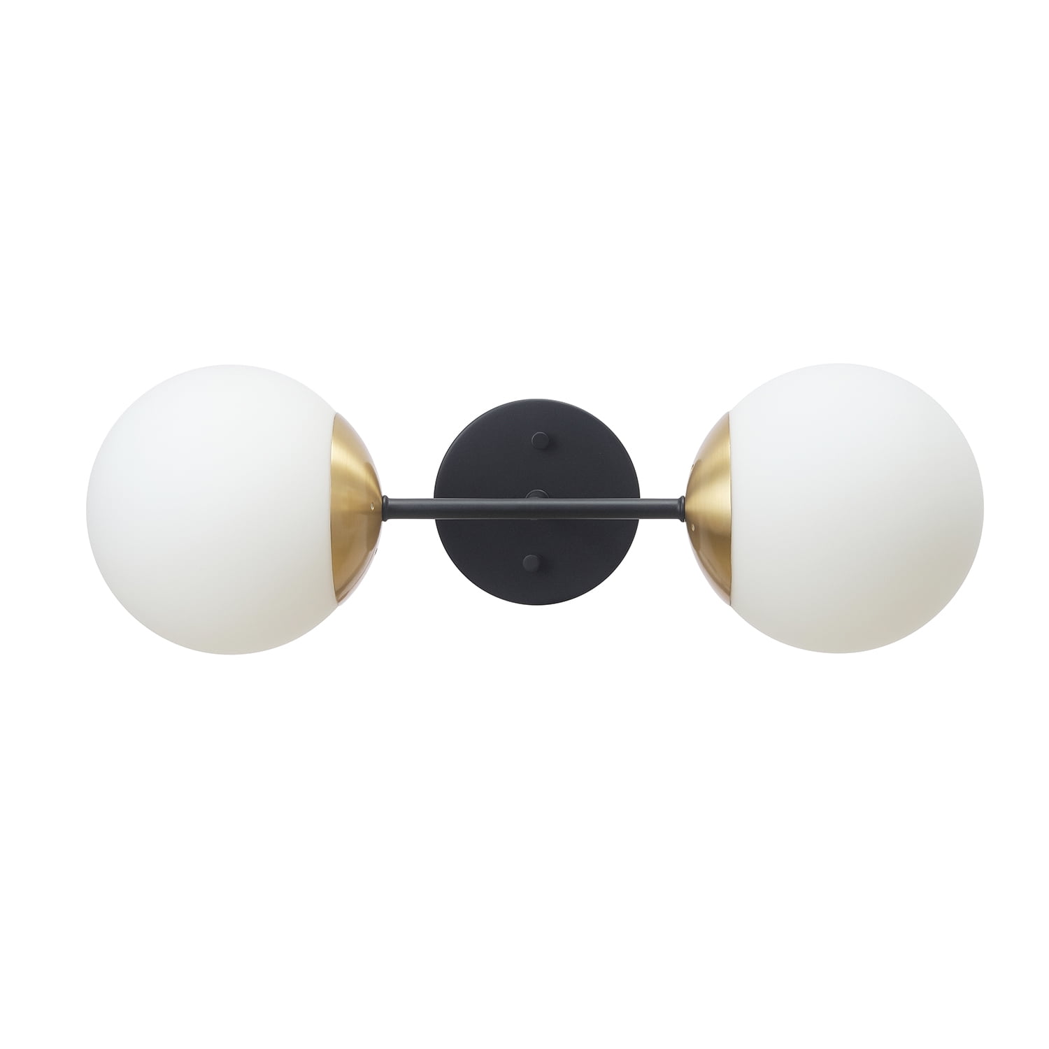 Globe Electric Indoor 2-Light Matte Black Wall Sconce with Brass Accent and Opal Shades, No Battery
