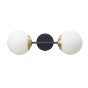 Globe Electric Indoor 2-Light Matte Black Wall Sconce with Brass Accent and Opal Shades, No Battery