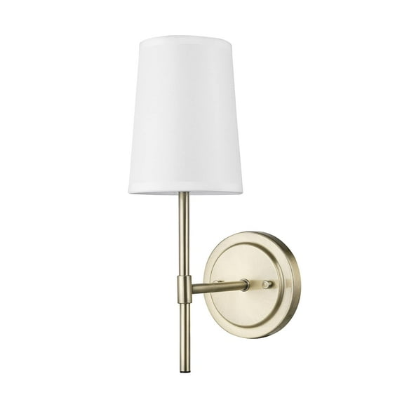 Globe Electric 14" Modern Glam Matte Brass 1-Light Indoor Wall Sconce White Fabric Shade