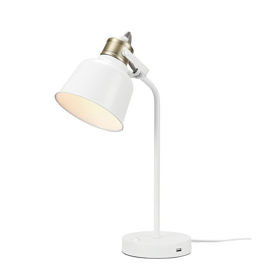 Globe Electric Dakota 18" Matte White Desk Lamp with 2.1 USB Port, 52902