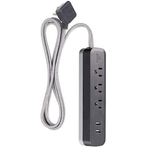 Globe Electric Designer Series 6-ft 3-Outlet 2-USB Surge Protector Power Strip in Grey Charcoal