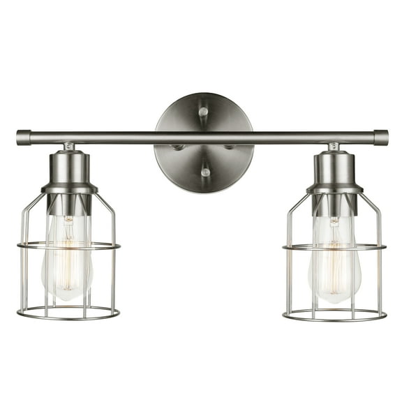 Globe Electric Dundas 2-Light Brushed Nickel Vanity Light with Cage Shades, Bulbs Included, 51623