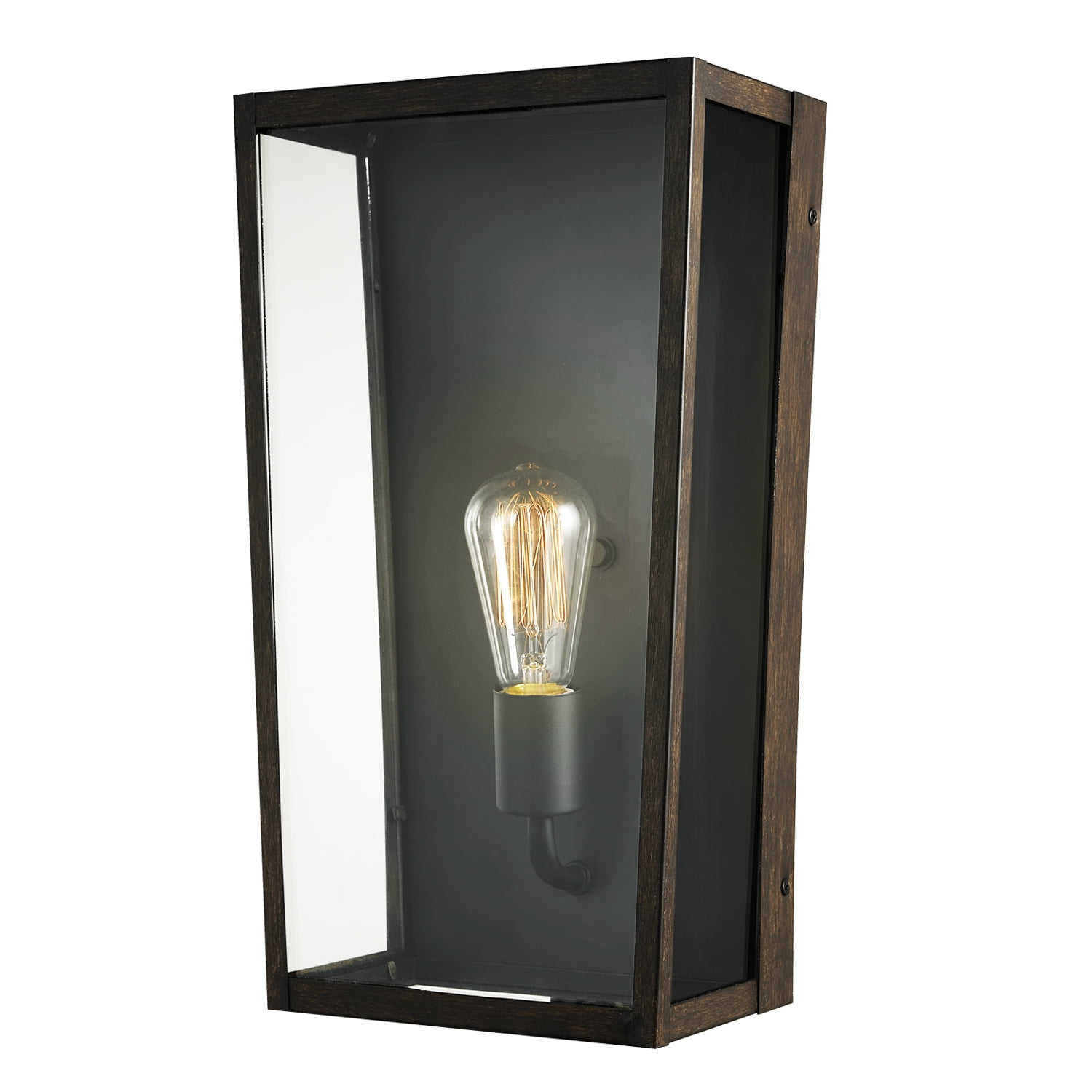 Globe Electric Greer 1-Light Matte Black and Faux Wood Outdoor Wall Sconce with Clear Glass Shade, 44788